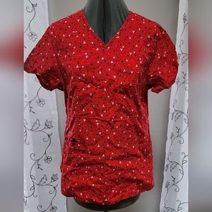 Scrubstar Women’s V-Neck Top Triangles Red Black Gray White Small Scrubs